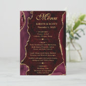 Elegant Red & Gold Faux Glitter Agate Wedding Menu (Staand voorkant)