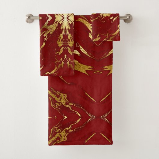 Elegant Red Gold Faux Marmer Bad Handdoek (Insitu)
