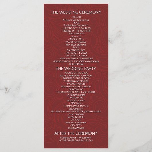 Elegant Red & Gold Floral Lijst Wedding Programme Programma (Achterkant)