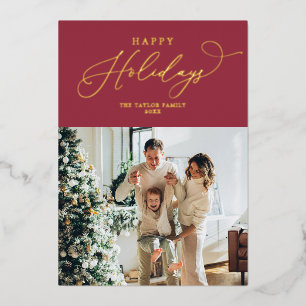 Elegant Red Gold Foil Prettige feestdagen Kerstmis