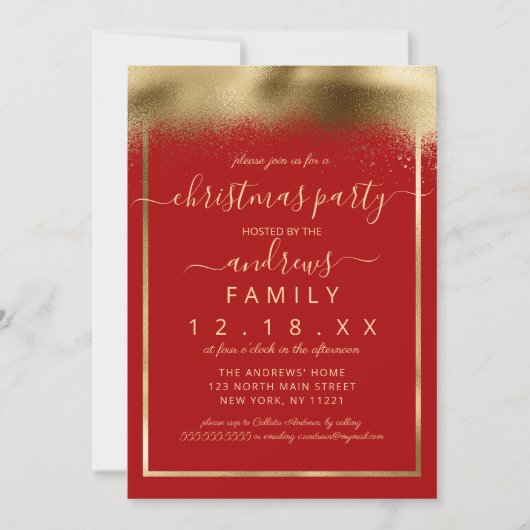 Elegant Red Gold Foil Sprayed Confetti Kerstmis Kaart (Voorkant)