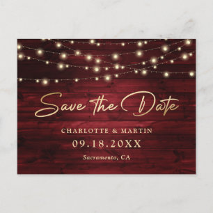 Elegant Red Gold Foil Wood Wedding Save The Date Aankondigingskaart