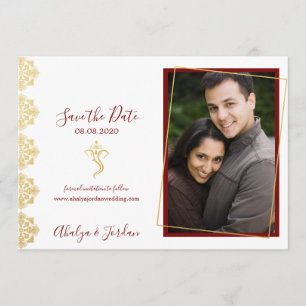 Elegant Red & Gold Ganesha & Mehndi Sparen de Datu Save The Date