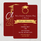 Elégant Red & Gold Graduation Invitation (Devant / Derrière)