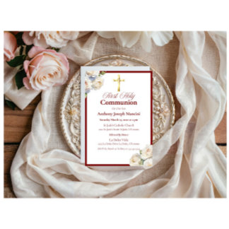 Elégant Red/Gold Holy Communion Invitation