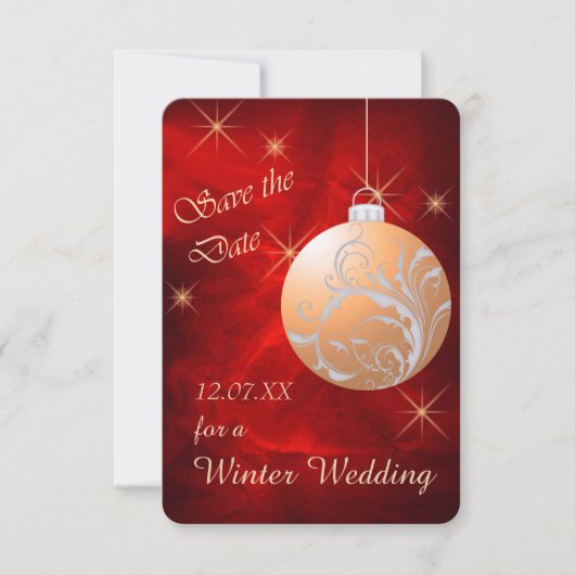 Elegant Red Gold kerstbruiloft Save the Date (Voorkant)