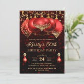 Elegant Red & Gold Kerstmis Baubles 50e verjaardag Kaart (Staand voorkant)