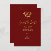 Elegant Red Gold Leaf Monogram Minimalistisch Save The Date (Voorkant / Achterkant)