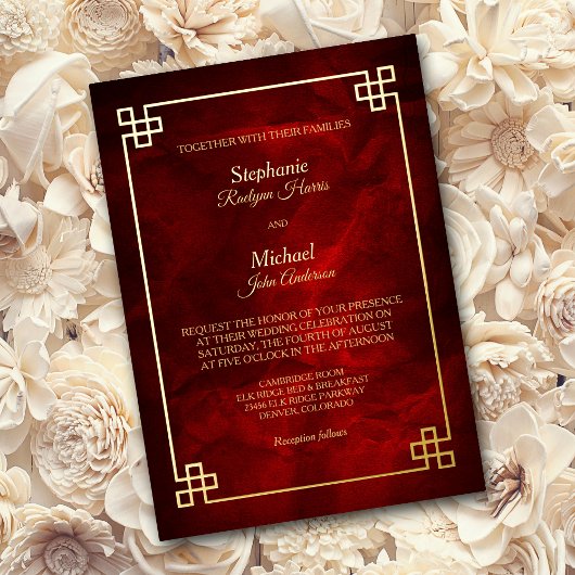 Elegant Red Gold Lijst Wedding Folie Uitnodiging