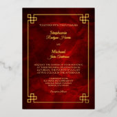 Elegant Red Gold Lijst Wedding Folie Uitnodiging (Voorkant)
