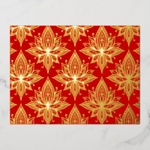 Elegant Red Gold Lotus Flower Folie Feestdagen Briefkaart
