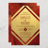 Elegant RED GOLD Marble Wedding Invitations Kaart (Voorkant / Achterkant)
