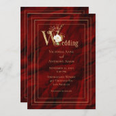 Elegant Red Gold Modern Wedding Uitnodiging (Voorkant / Achterkant)