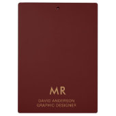 Elegant Red Gold Monogram Logo clipboard Klembord (Achterkant)