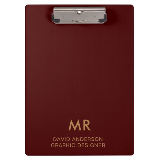 Elegant Red Gold Monogram Logo clipboard Klembord (Voorkant)
