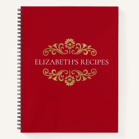 Élégant Red Gold Monogram Recette Carnet de livre  (Devant)