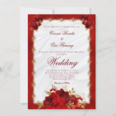 Elegant Red Gold Monogram Rozen Formele bruiloft Kaart (Voorkant)