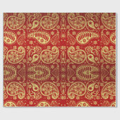 Elegant Red Gold Paisley Pattern Kerstfeestdag Cadeaupapier (Vlak)