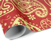 Elegant Red Gold Paisley Pattern Kerstfeestdag Cadeaupapier (Rol Hoek)