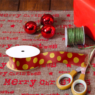 Elegant Red & Gold Red Polka Dots Moderne Kerstmis Lint