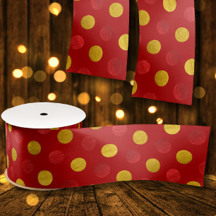 Elegant Red & Gold Red Polka Dots Moderne Kerstmis Lint
