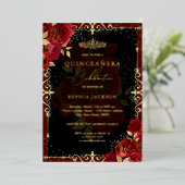 Elegant Red Gold Roos Quinceanera Folie Uitnodiging (Staand Voorkant)