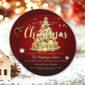 Elegant Red Gold Round Kerstmis en feestdag Kaart
