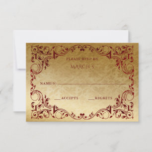 Elegant Red Gold RSVP Kaartje
