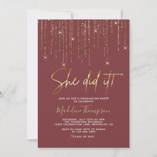 Elegant Red Gold Sparking Ze deed het Afstuderen Kaart (Voorkant)