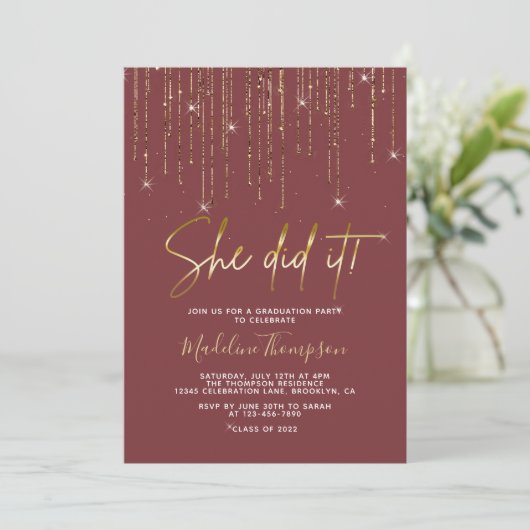 Elegant Red Gold Sparking Ze deed het Afstuderen Kaart (Staand voorkant)