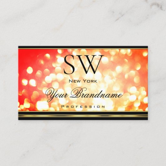 Elegant Red Gold Sparkle Glitter Monogram Black Visitekaartje (Voorkant)