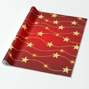 Elegant Red Gold Star Holiday Patroon Cadeaupapier
