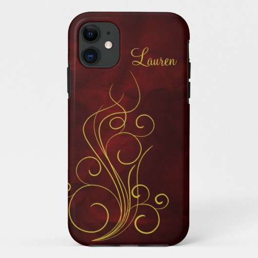 Elegant Red Gold Swirl Case-Mate iPhone Case (Achterkant)