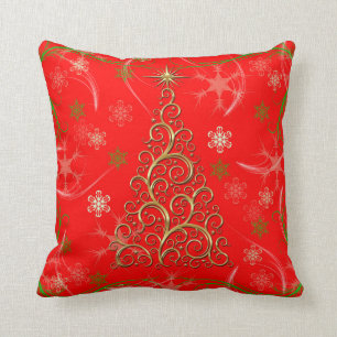 Elegant Red Gold Swirls Kerstfeestdag Kussen