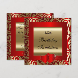 Elegant Red & Gold Swirls Party Invitation Kaart
