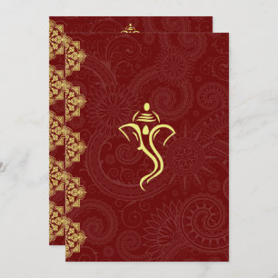 Elegant Red & Gold Vinayaka Wedding Design Kaart