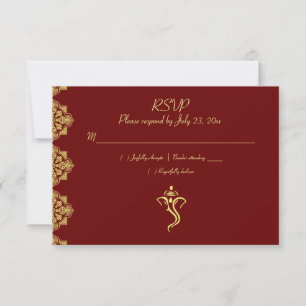 Elegant Red & Gold Vinayaka Wedding RSVP Kaartje