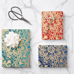 Elegant Red Green Blue en Gold Mandala Pattern Inpakpapier Vel