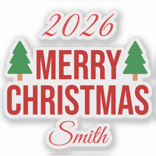 Elegant Red Green Custom Square Merry Christmas Sticker (Voorkant)