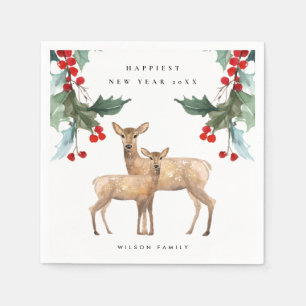 ELEGANT RED GREEN HOLLY BERRY DEER DUO NIEUW JAAR SERVET