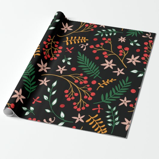 Elegant Red Green kerst Holly Berries Gift Cadeaupapier (Uitgerold)