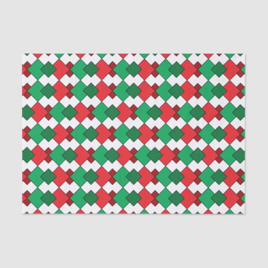Elegant Red Green White Argyle Kerstmis Tissuepapier (Voorkant)