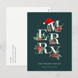 Elegant Red Green White Merry kerstval Feestdagenkaart