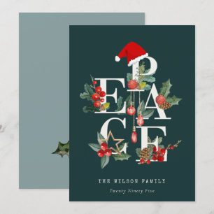 Elegant Red Green White Peace-kerstval Feestdagenkaart