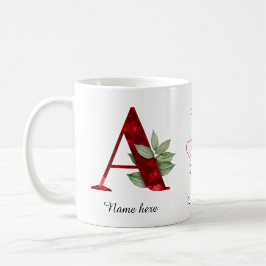 Elegant Red Heart Floral Letter A Initial Mug (Gauche)
