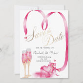 Elegant Red Hearts Champagne glas Save The Date (Voorkant)