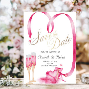 Elegant Red Hearts Champagne glas Save The Date