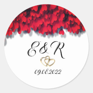 Elegant Red Hearts Ronde Sticker