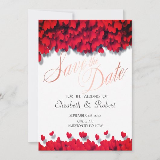 Elegant Red Hearts Save The Date (Voorkant)