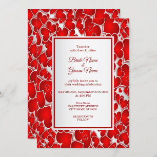 Elegant Red Hearts Wedding Invitation Kaart